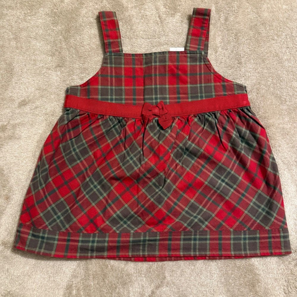Gymboree Girls Red Green Plaid Holiday Top Bow Empire Waist Size 6